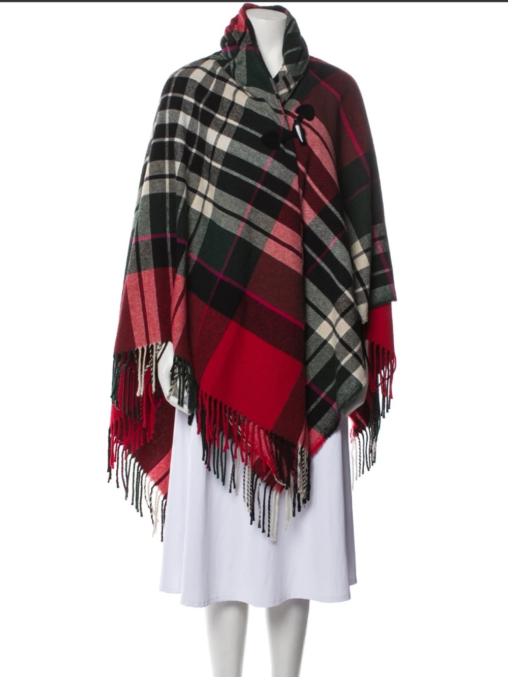 Vivienne Westwood Plaid Fringe Cape in Red, Black & White